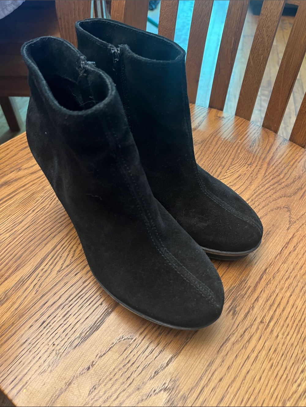 Women's Black Suede Ankle Boots - Classic Zip Booties